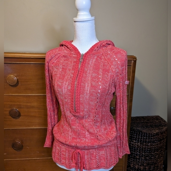 DKNY HOODED Half Zip WINTER Holiday Sweater SZ M - Picture 1 of 15